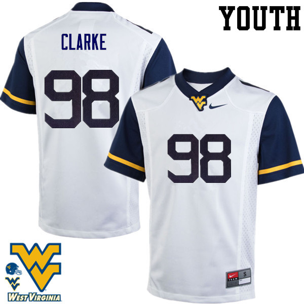 NCAA Youth Will Clarke West Virginia Mountaineers White #98 Nike Stitched Football College Authentic Jersey RN23N61DL